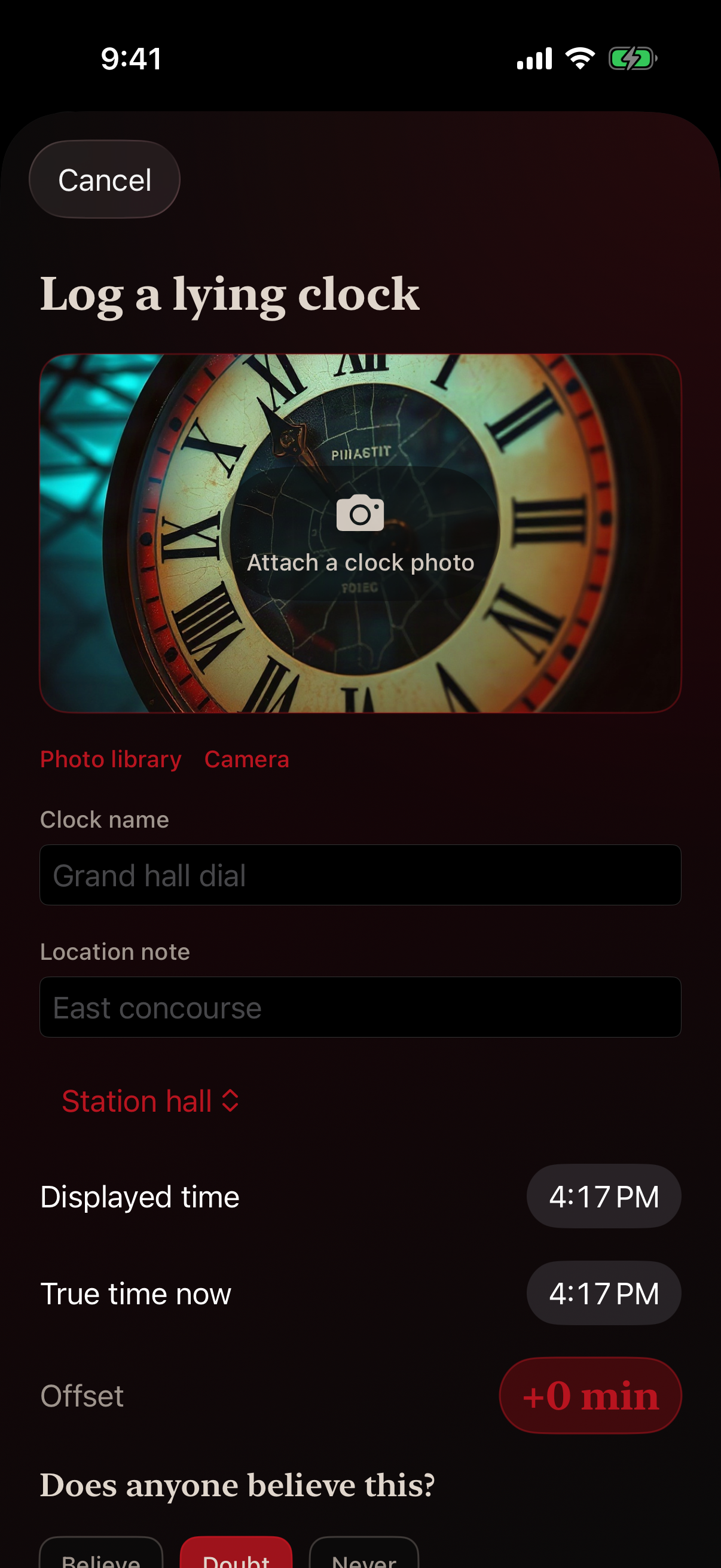 Sheet to log a lying clock